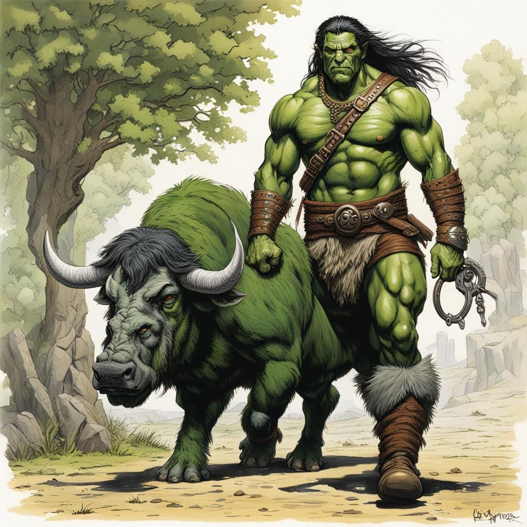 Half-Orc Barbarian Walking Warthog Pet