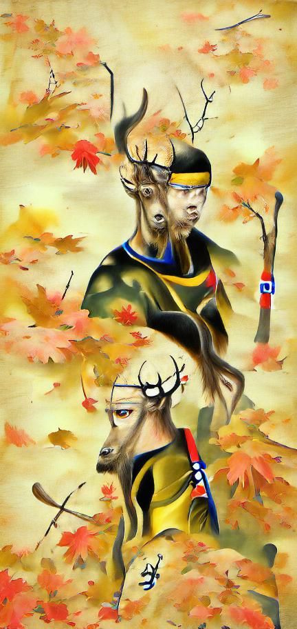 Deer Antler Samurai in Autumn Forest: Dutch Golden Age Portr...