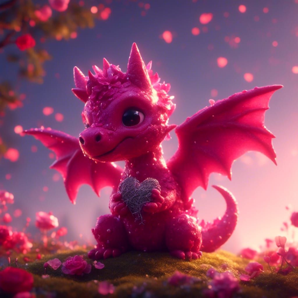 Adorable Dragon with Heart in Cute Style