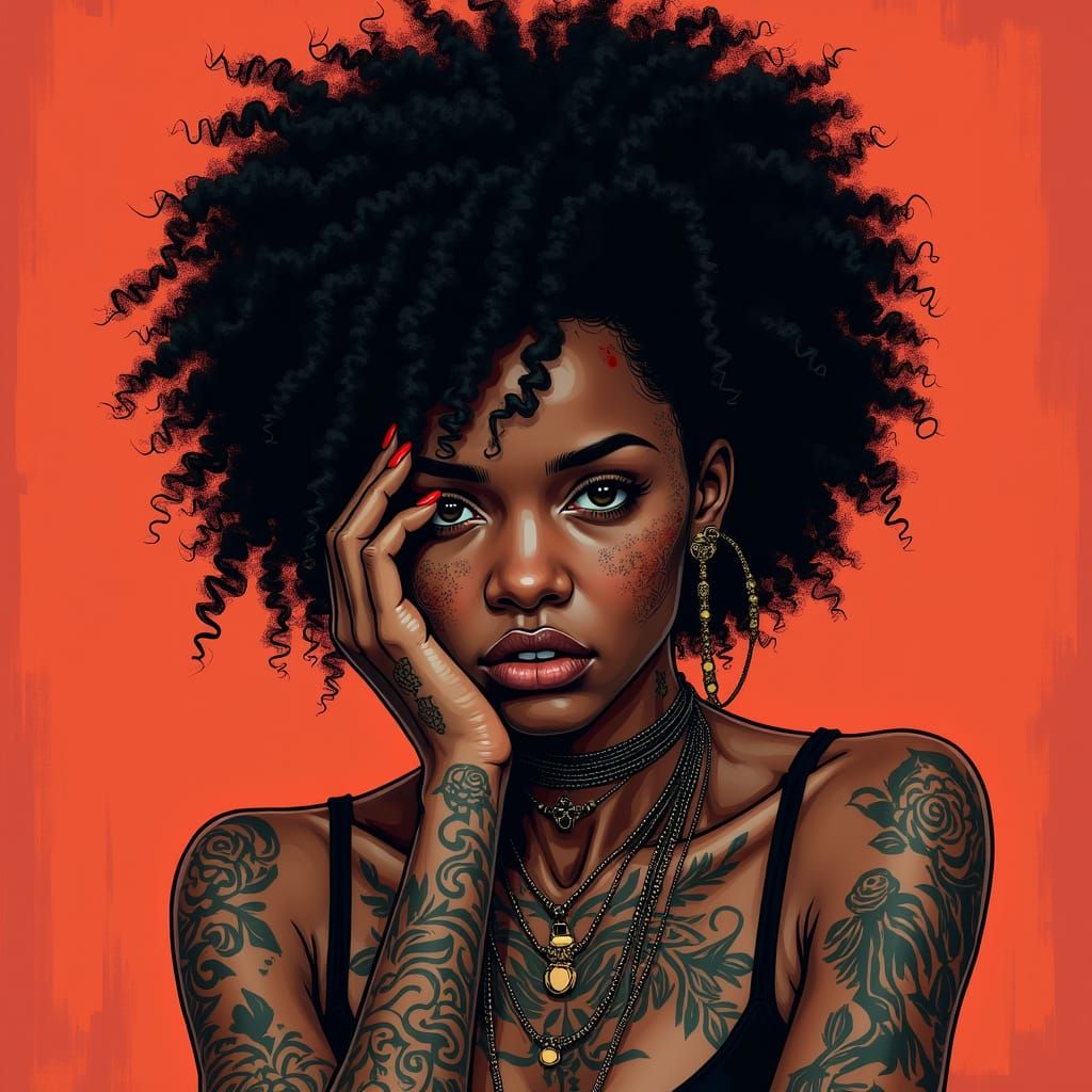 Grungy Fantasy Portrait with Tattoos in Anime Style