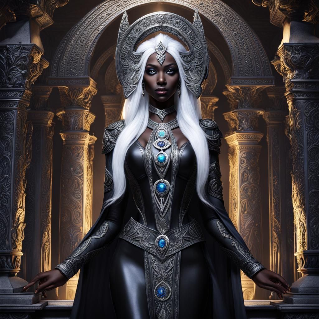 Drow Priestess Conducting Mystical Ritual in Obsidian Temple