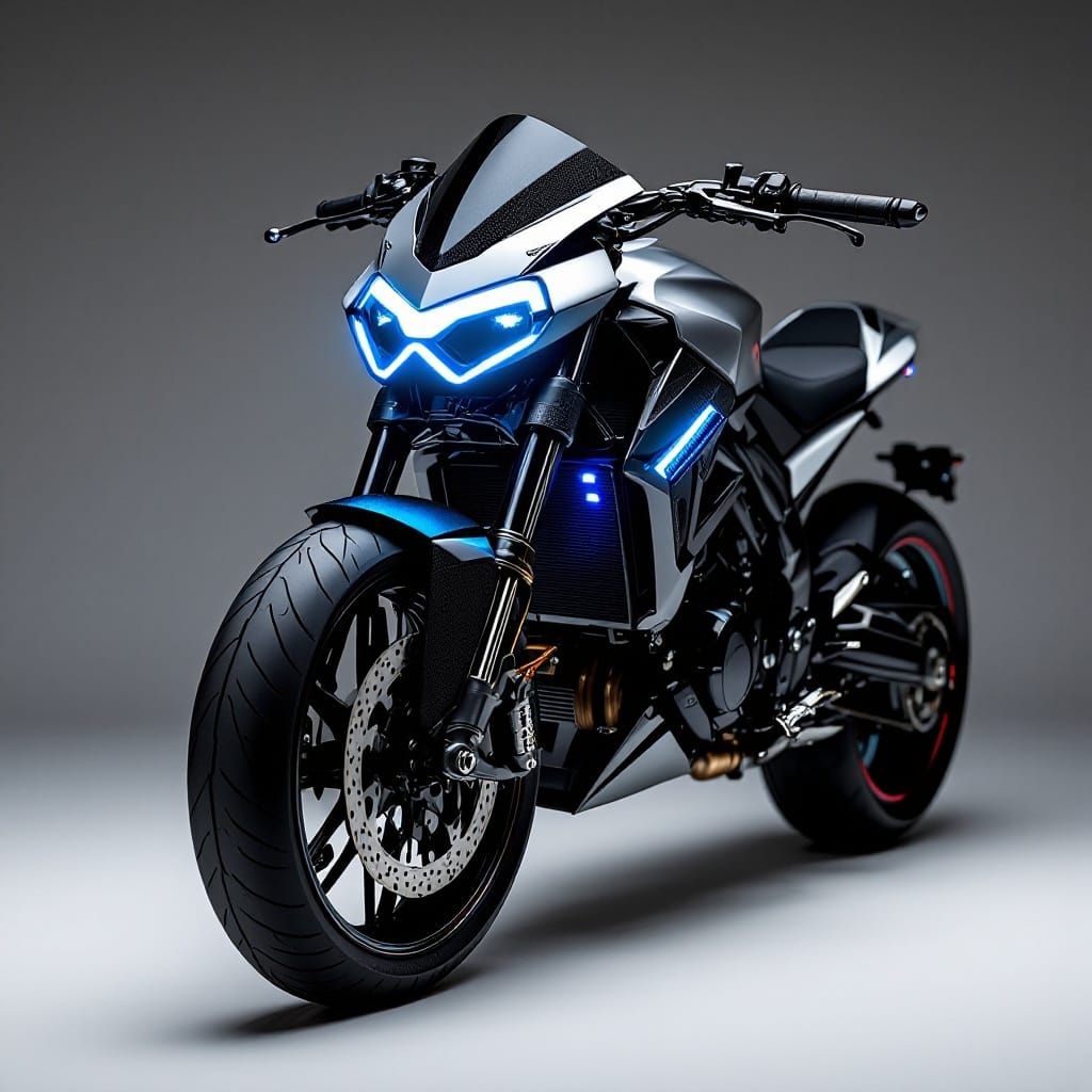 Futuristic Streetfighter Motorcycle with Cyberpunk Design El...
