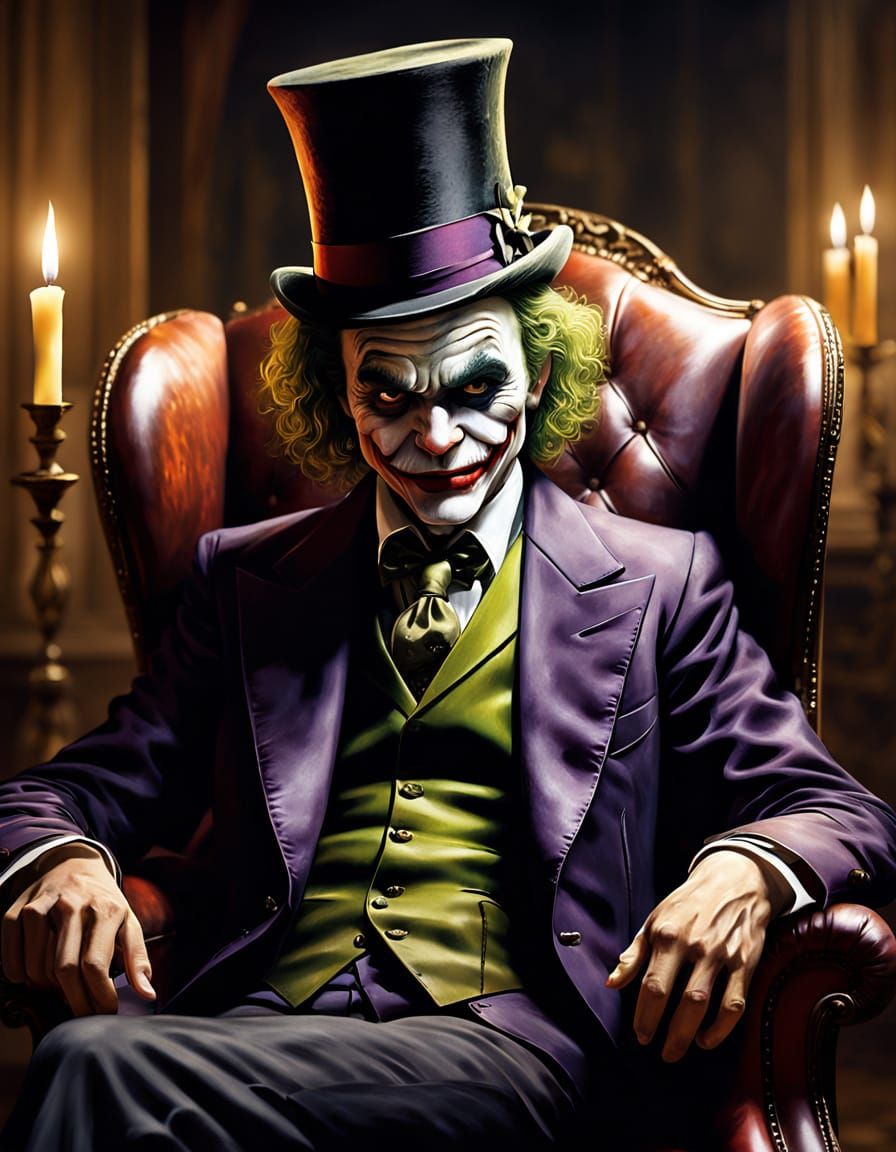 The Joker in Victorian Armchair: Rembrandt-Style Oil Paintin...