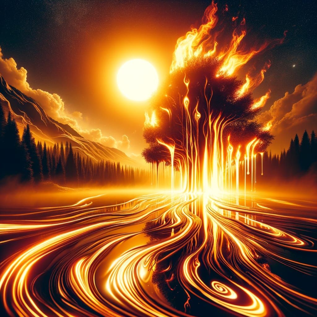 Epic Scene of Sun Melting Tree into Lake like Wax from Candl...