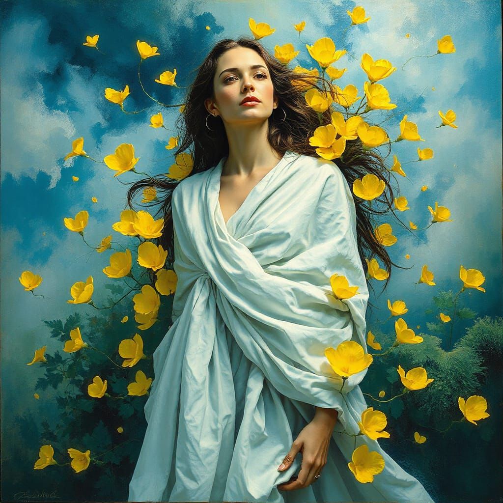 Ethereal Woman in Dreamlike Landscape, Surrealist Style