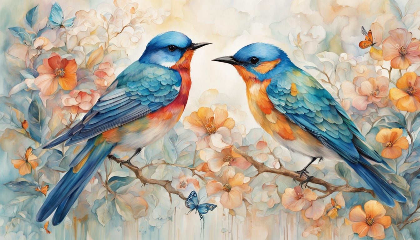 Ethereal Summer Garden in Whimsical, Mixed Media Style