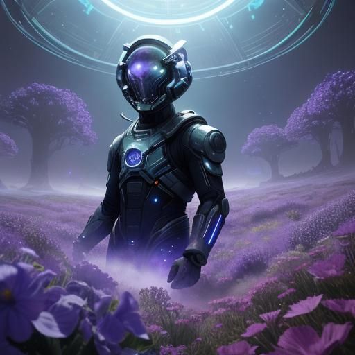 Astronauts Tend Lunar Flowers in Bioluminescent Dome