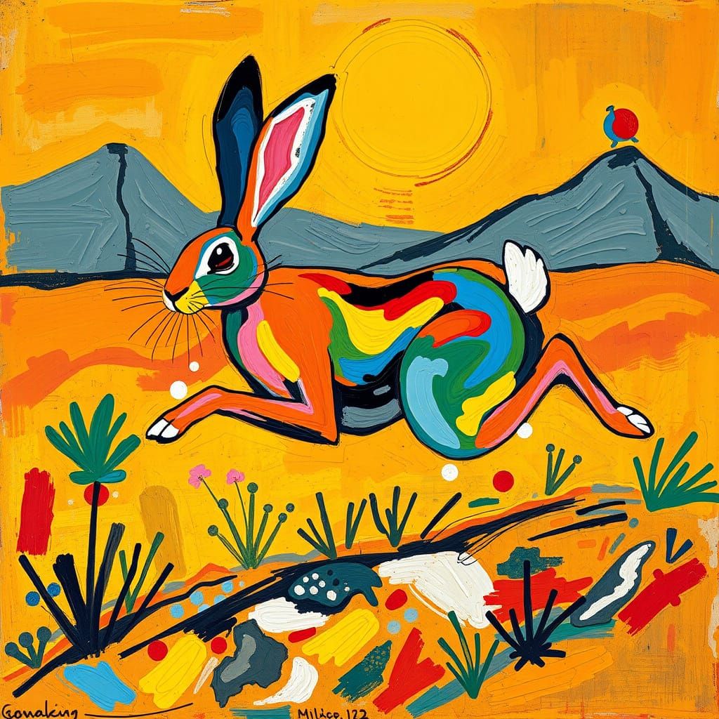 Vibrant Hare in Expressive Fauvist Landscape