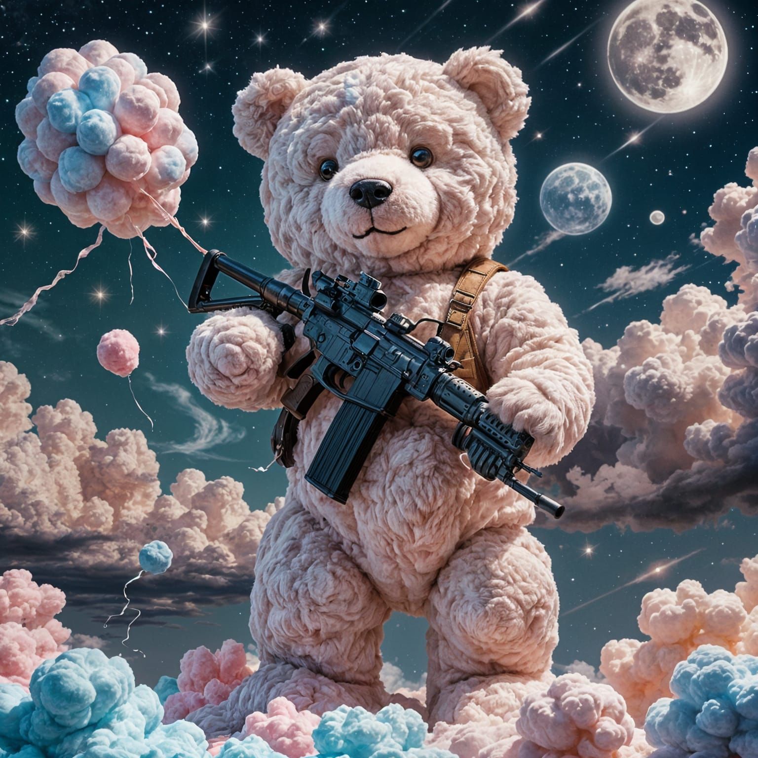 Cotton Candy Teddy Bear in Starry Sky