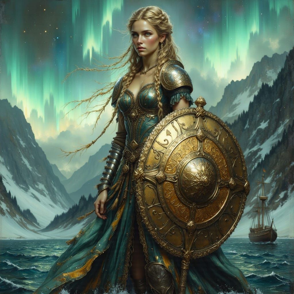 Viking Shieldmaiden in Art Nouveau Style