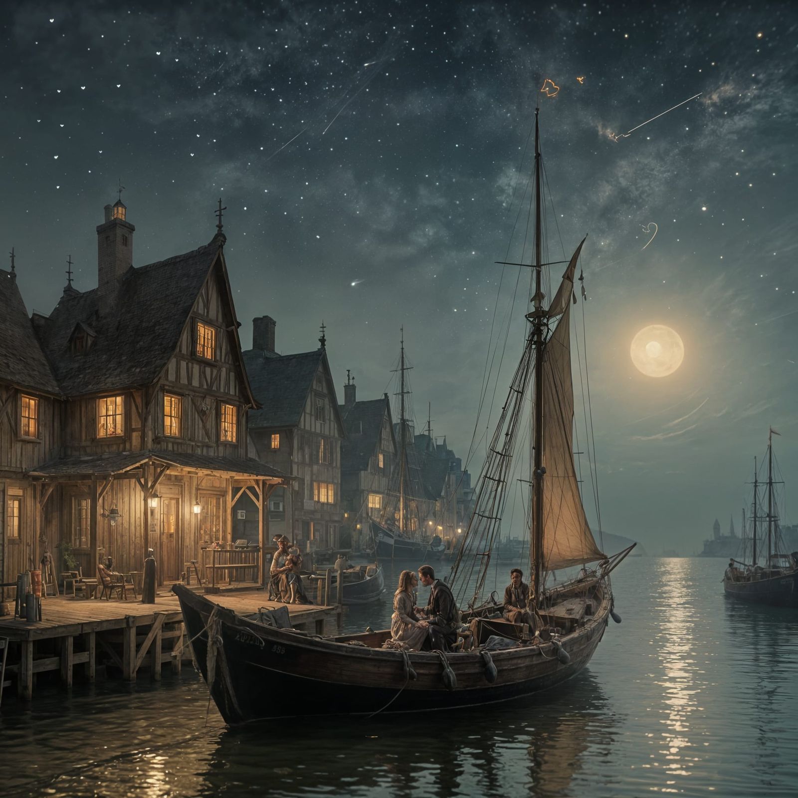 Romantic Valentine's Day Scene in a Historic Port