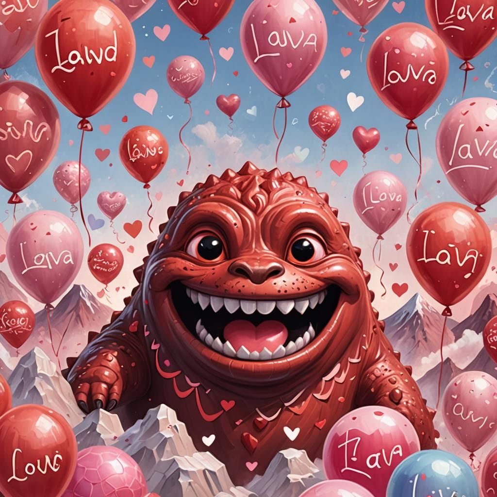 Adorable Cartoon Volcano Erupting with Love