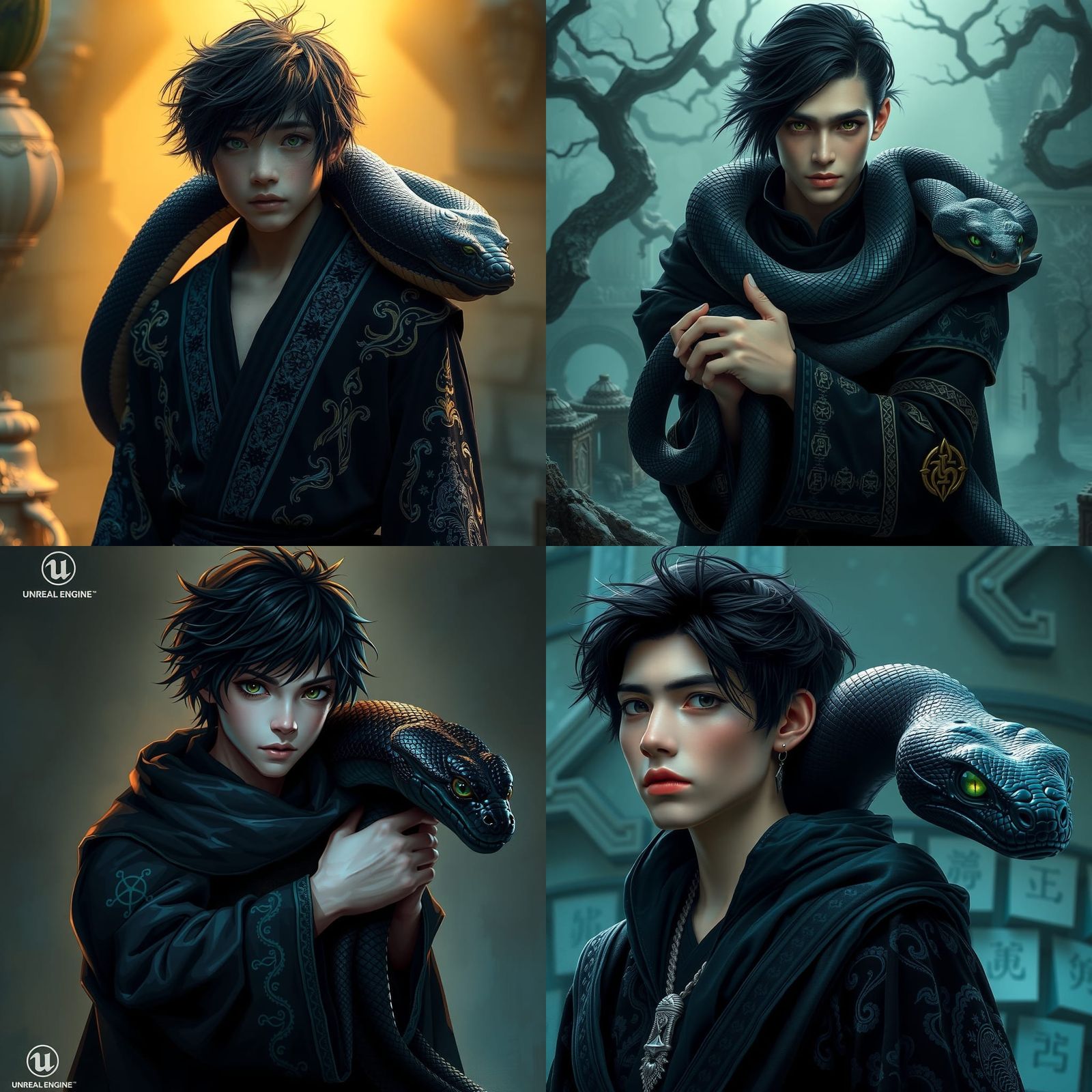 Young Man with Snake: Detailed Matte Painting