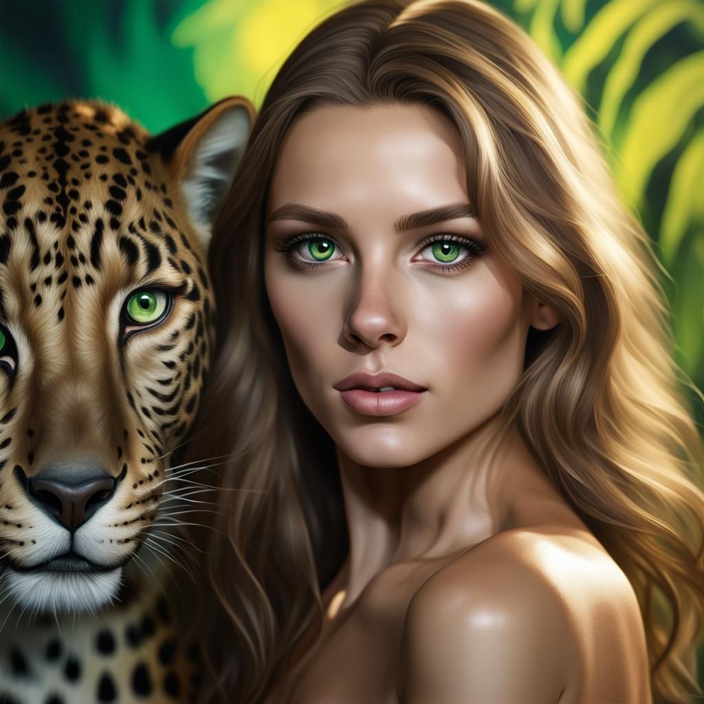 Hyperrealistic Woman with Leopard Silhouette