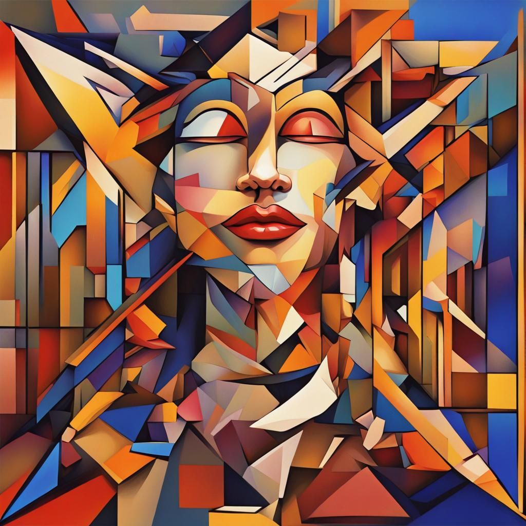 Abstract Geometric Art Deco Painting in Polychromatic Colors