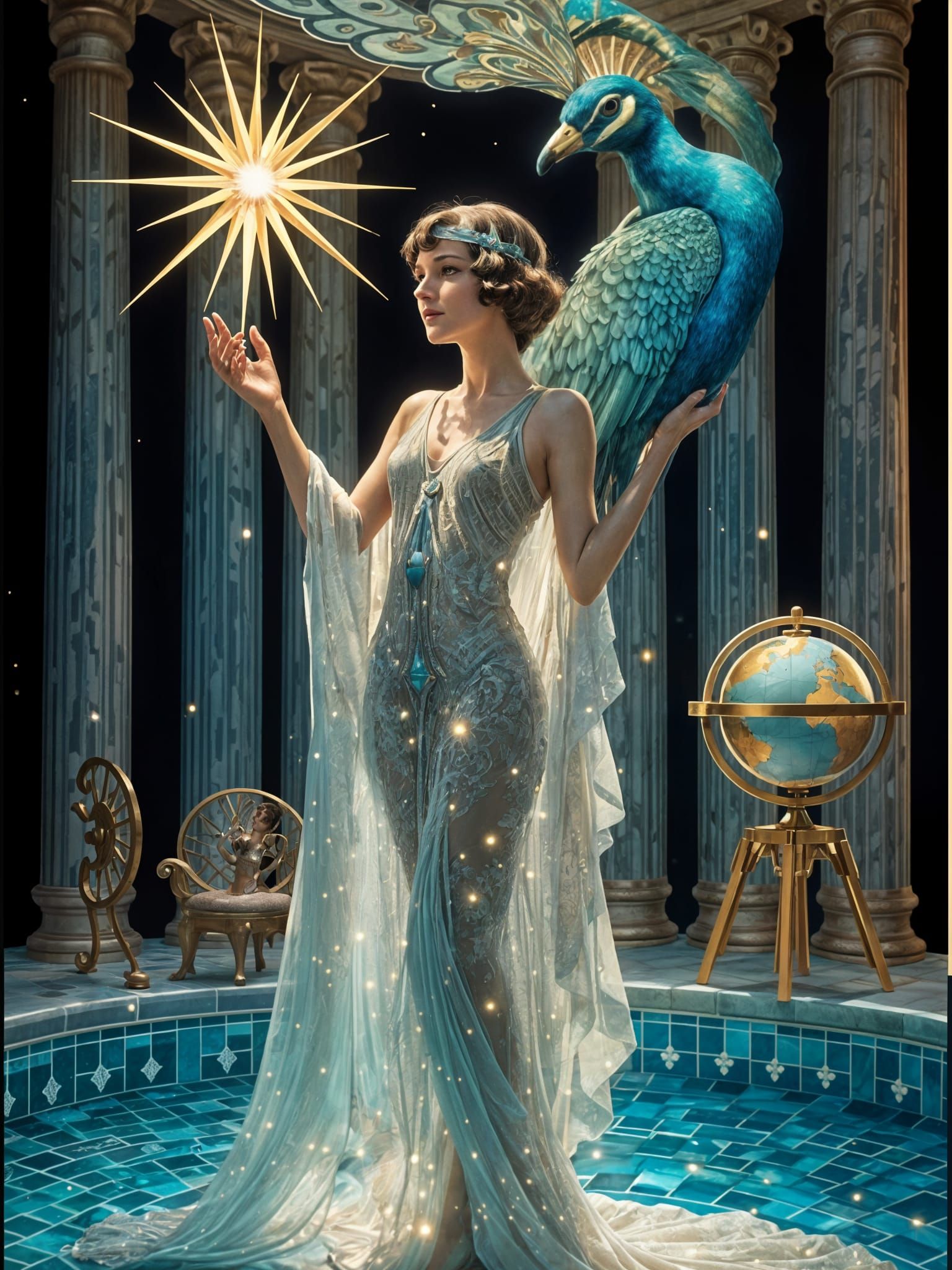 Art Deco Star Tarot Card with Flapper