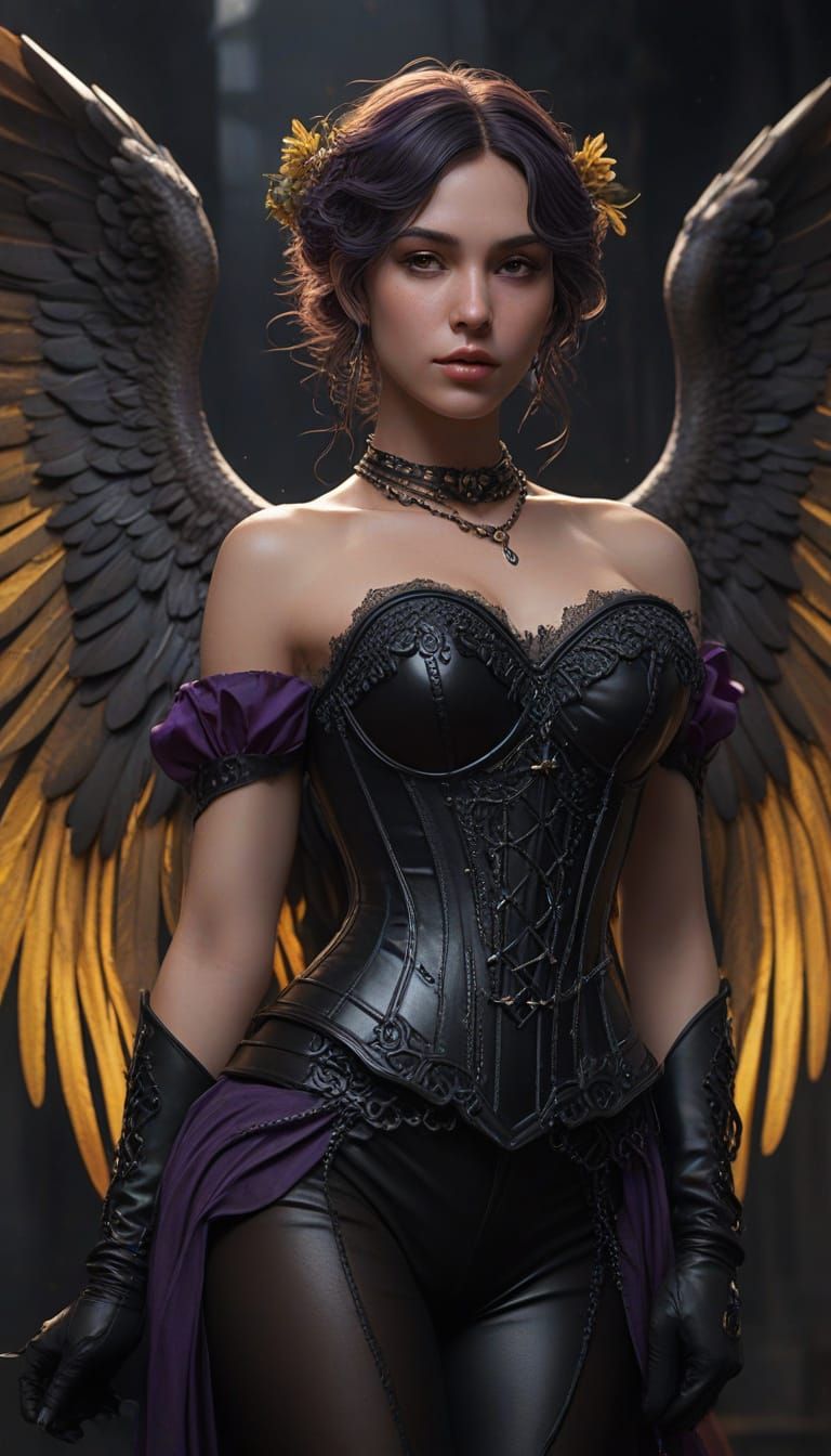 Mysterious Death Angel with Dark Hair and Wings