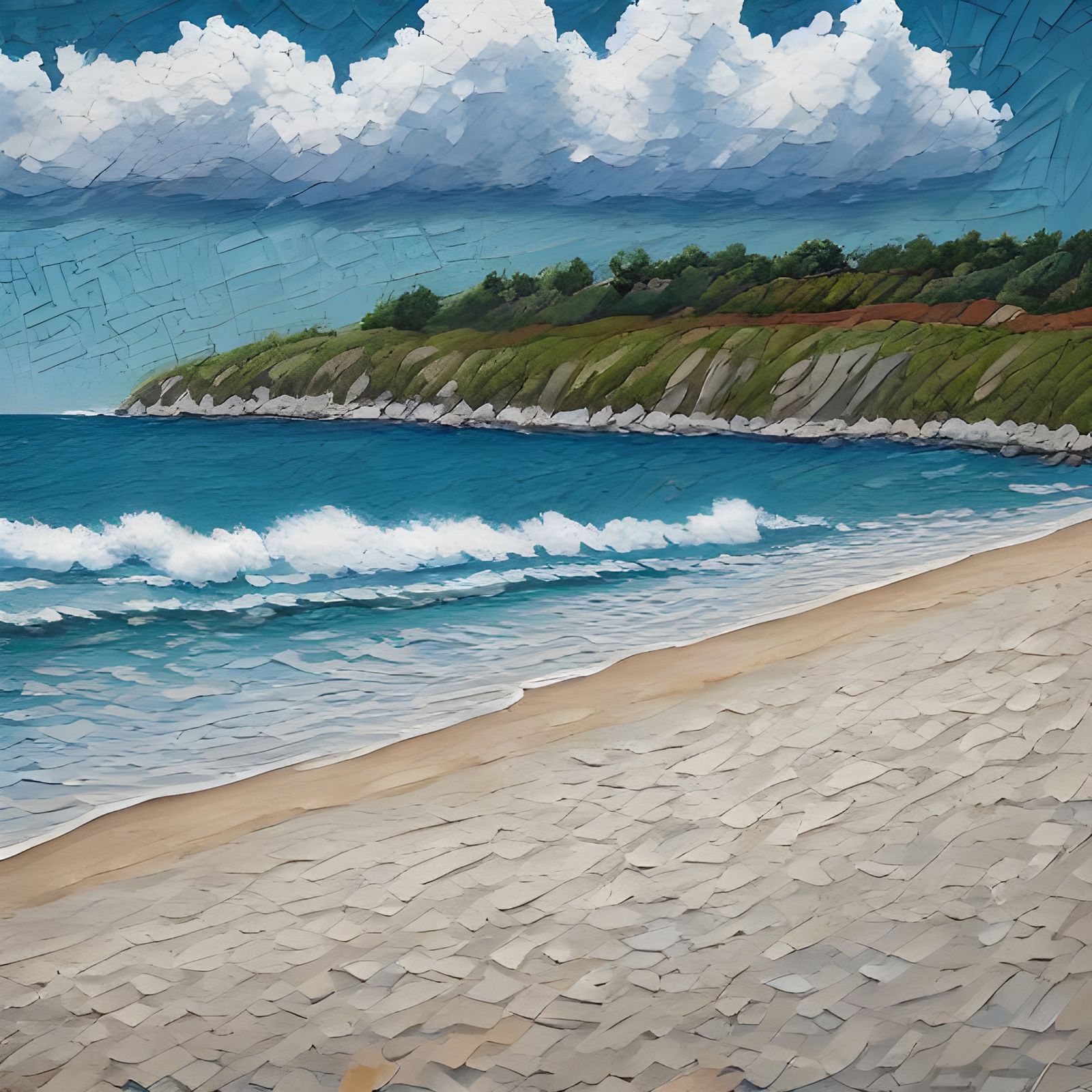 Textured Beach Landscape in Digital Art Style