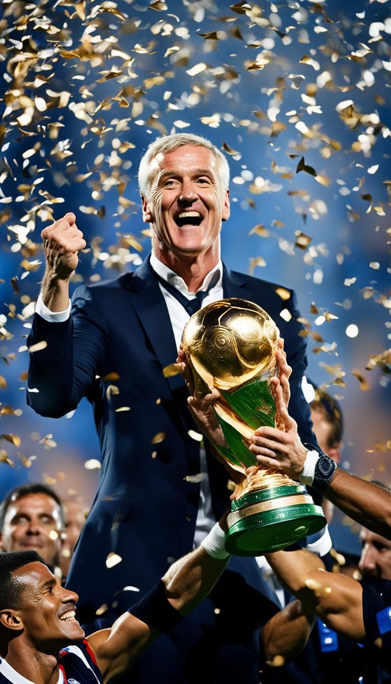 Triumphant Portrait of a Soccer Manager Lifting Cup