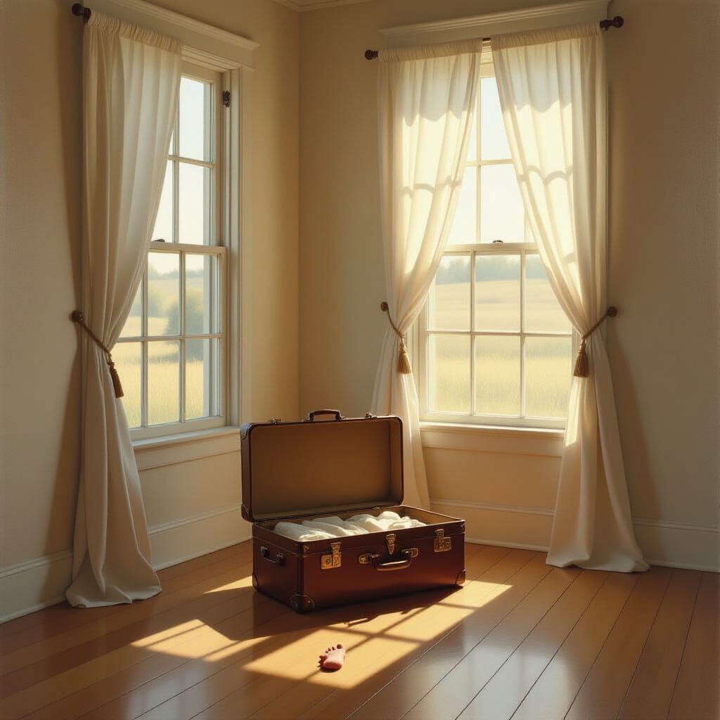Serene Abandoned Room with Billowing Curtain