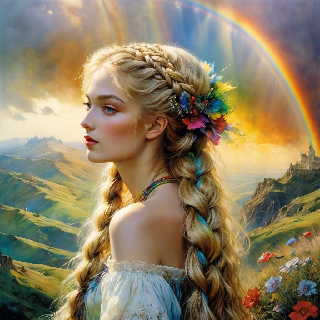 Botticelli Princess with Rainbow on Mountain