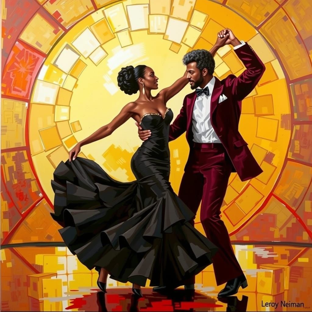 Couple Dancing Before Stained Glass, Leroy Neiman Style