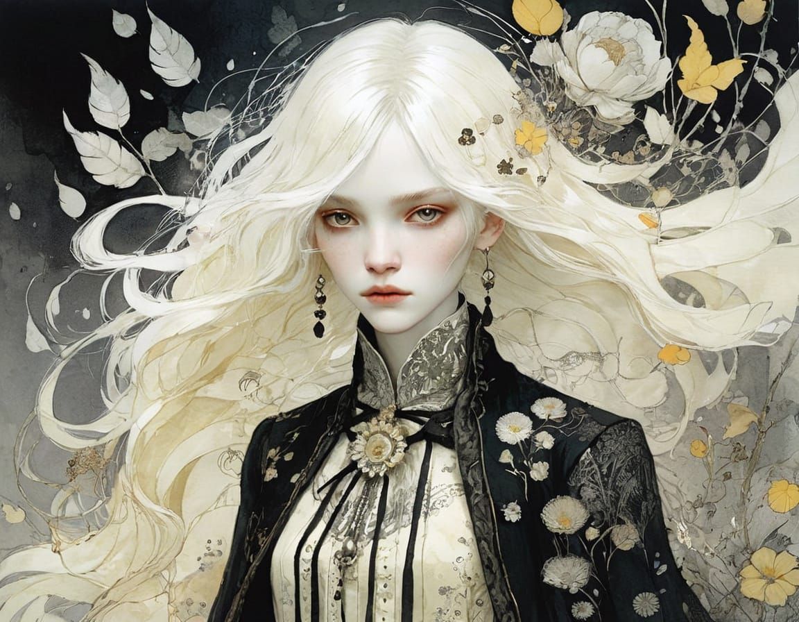Ethereal Pale Yellow and White Hair Portrait