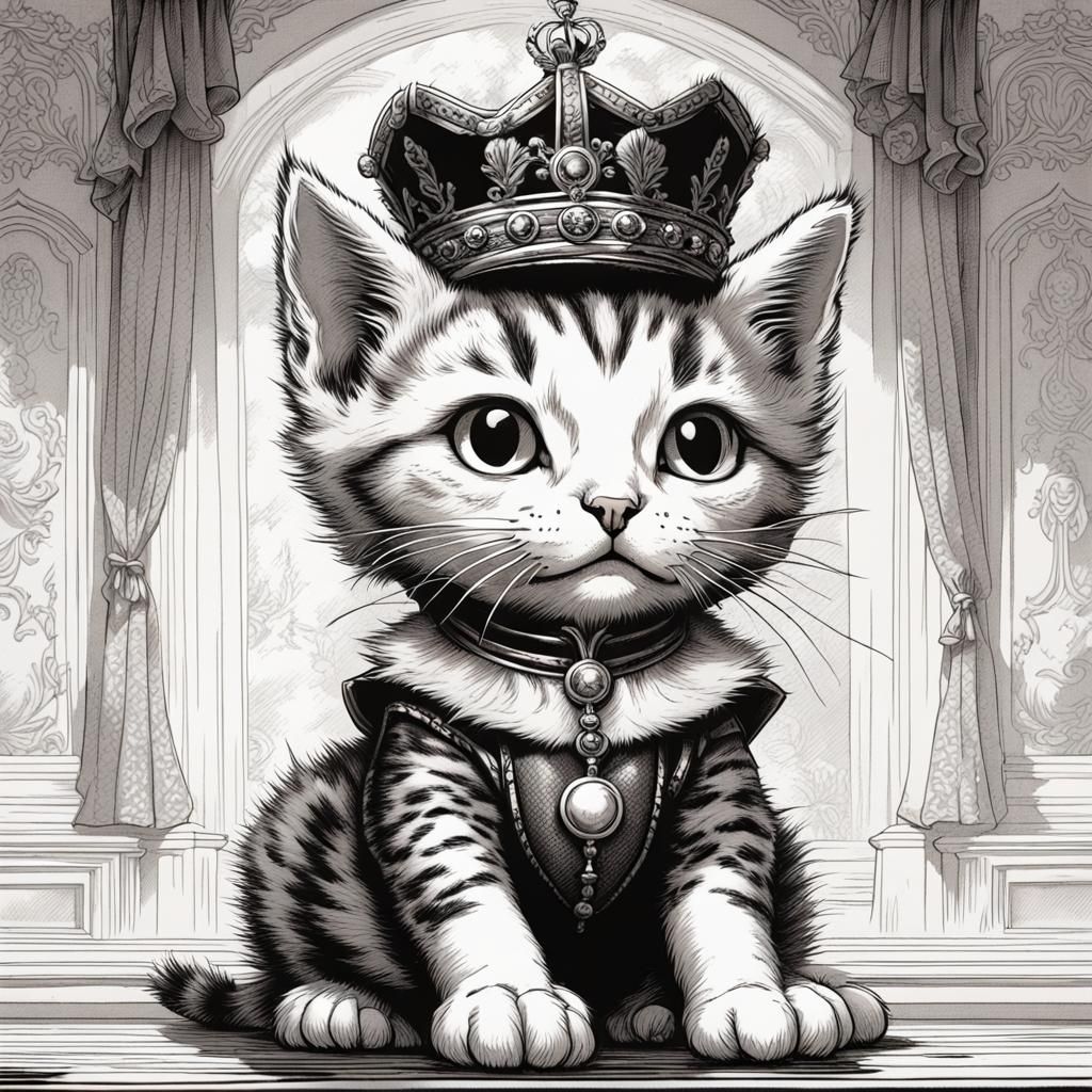 Tabby Kitten as Queen Victoria, Tenniel Style