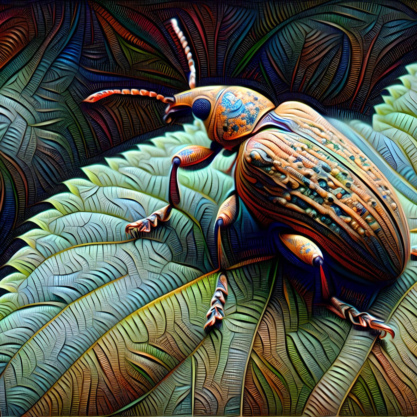 Macro Weevil on Leaf in Abstract Renaissance Style