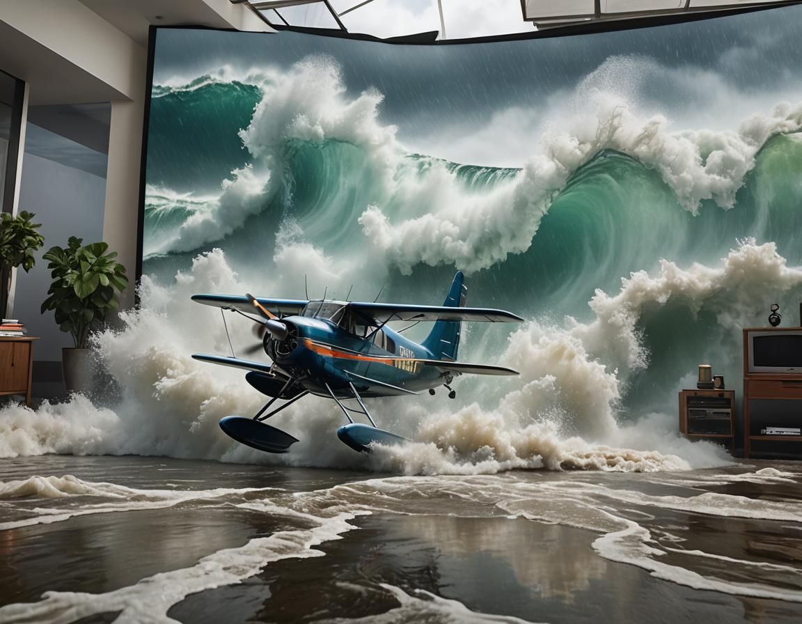 Surreal Floatplane Lands from TV Screen