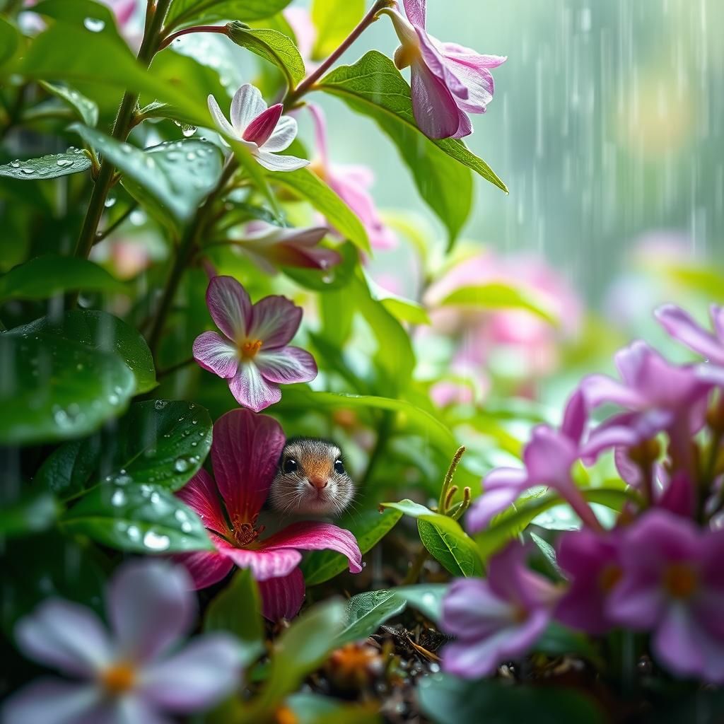 Spring Rainy Day: Blossoms and Awakening Fauna