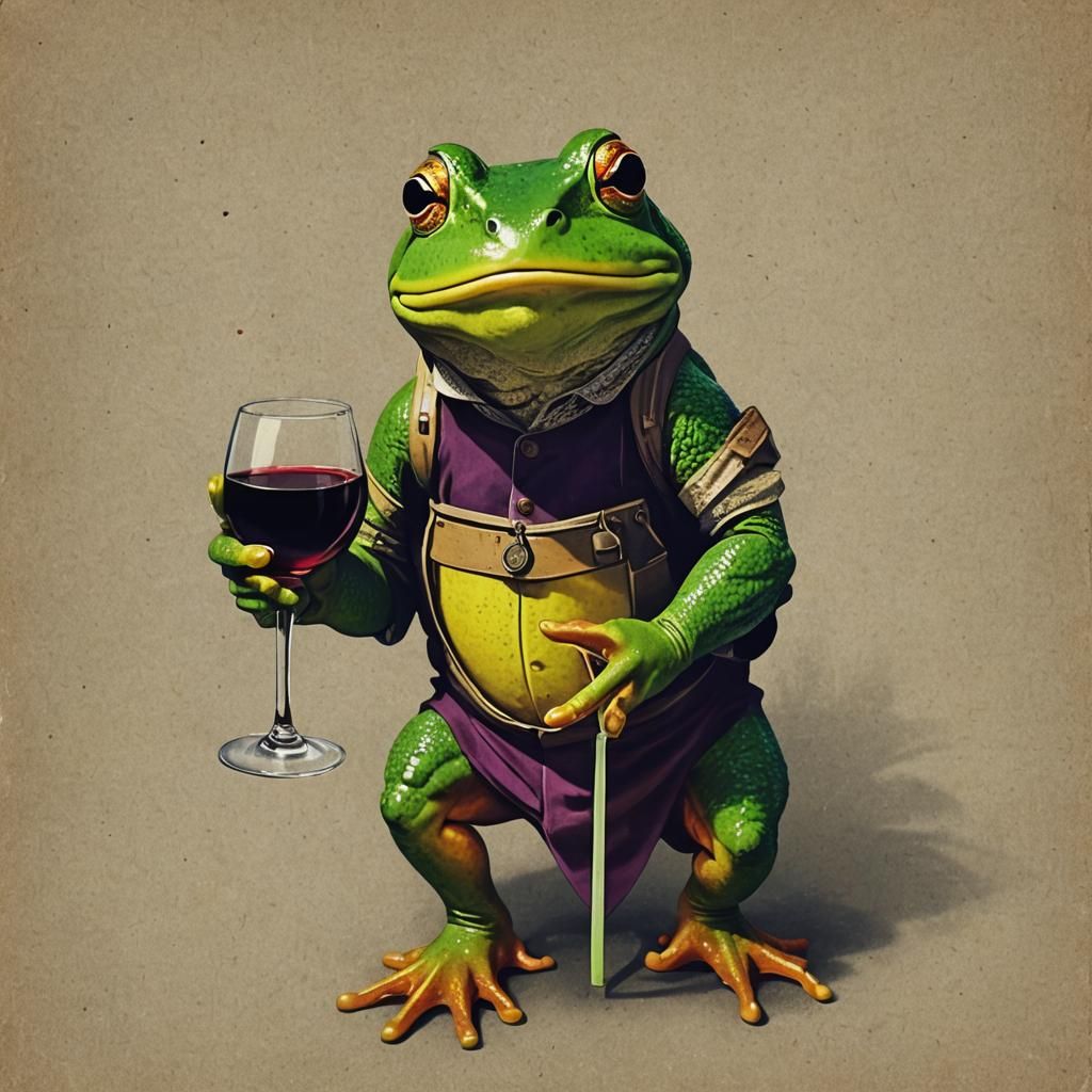 Whimsical Bullfrog and Friend Sharing Wine Postcard