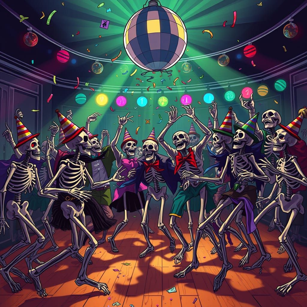 Undead New Year's Eve Dance Party with Zombies and Skeletons