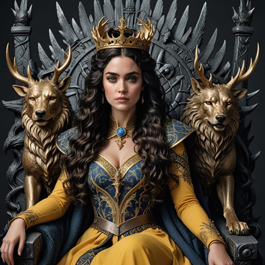 Regal Queen on Iron Throne in Fantasy Portrait