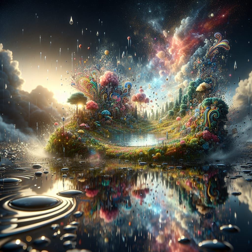 Fantasy World Reflected in a Rain Puddle