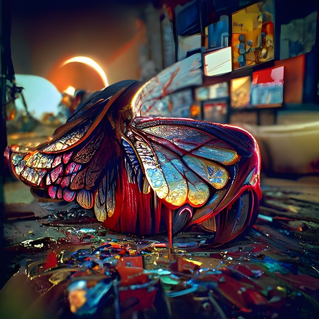 Ruby Butterfly Shattered: Hyperdetailed Digital Art