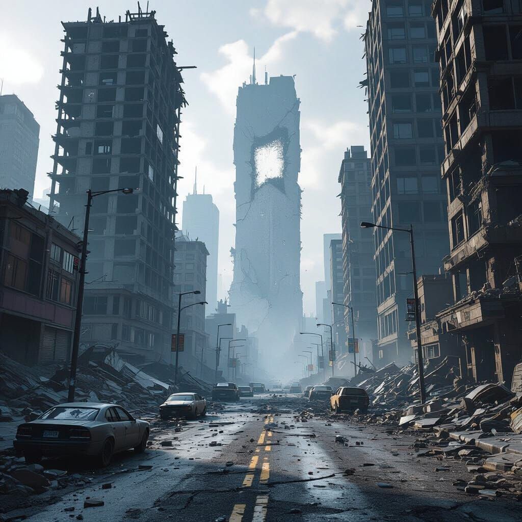 Futuristic City Ruins Concept Art in Unreal Engine Style