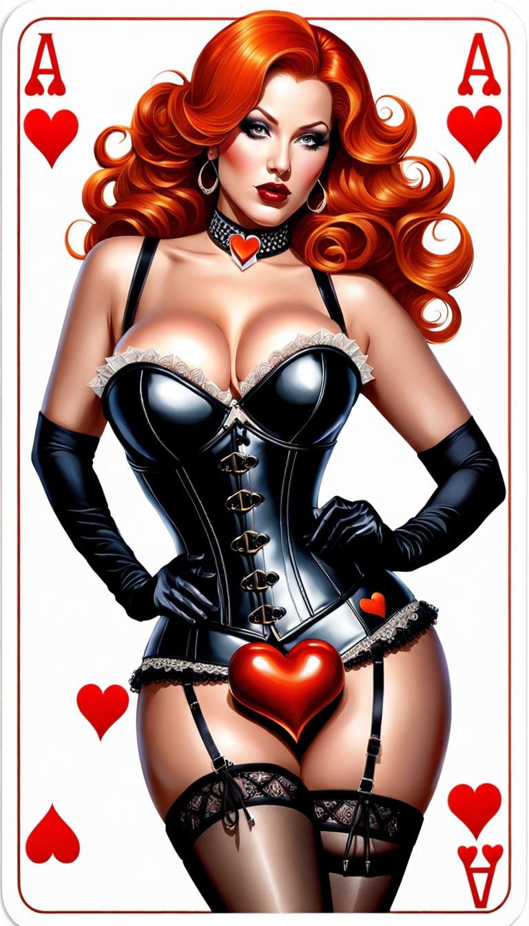 Curvy Pinup Girl with Playing Card in Hyperrealistic Style