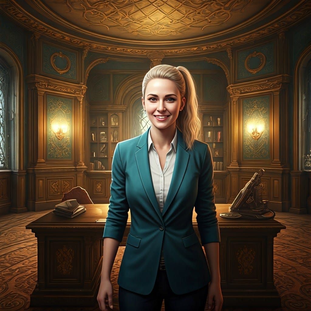 Blond Woman in Opulent Office: Fantasy Concept Art