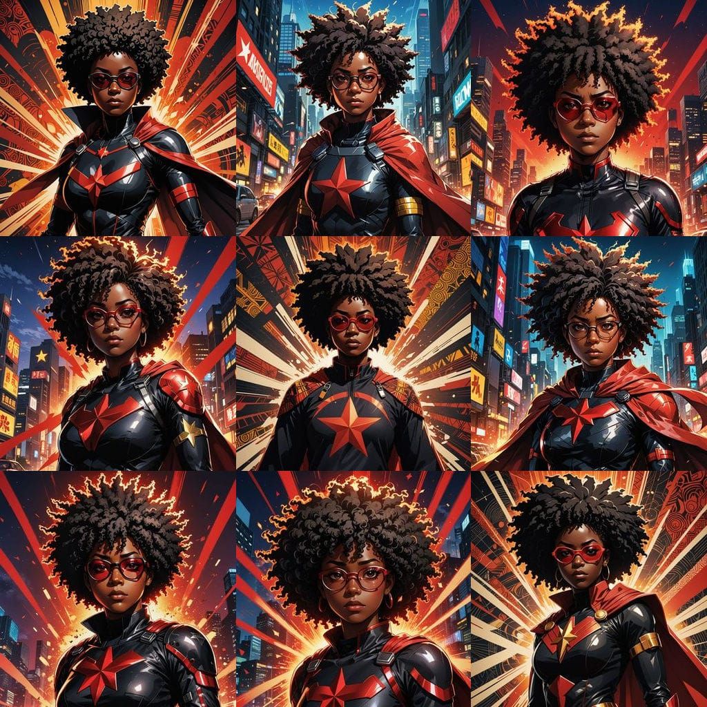 Teenage Superhero in Afro and Black Glasses