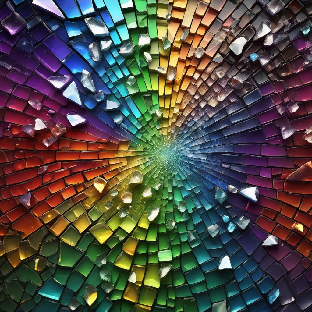 Rainbow Broken Glass Mosaic in Detailed Matte Style