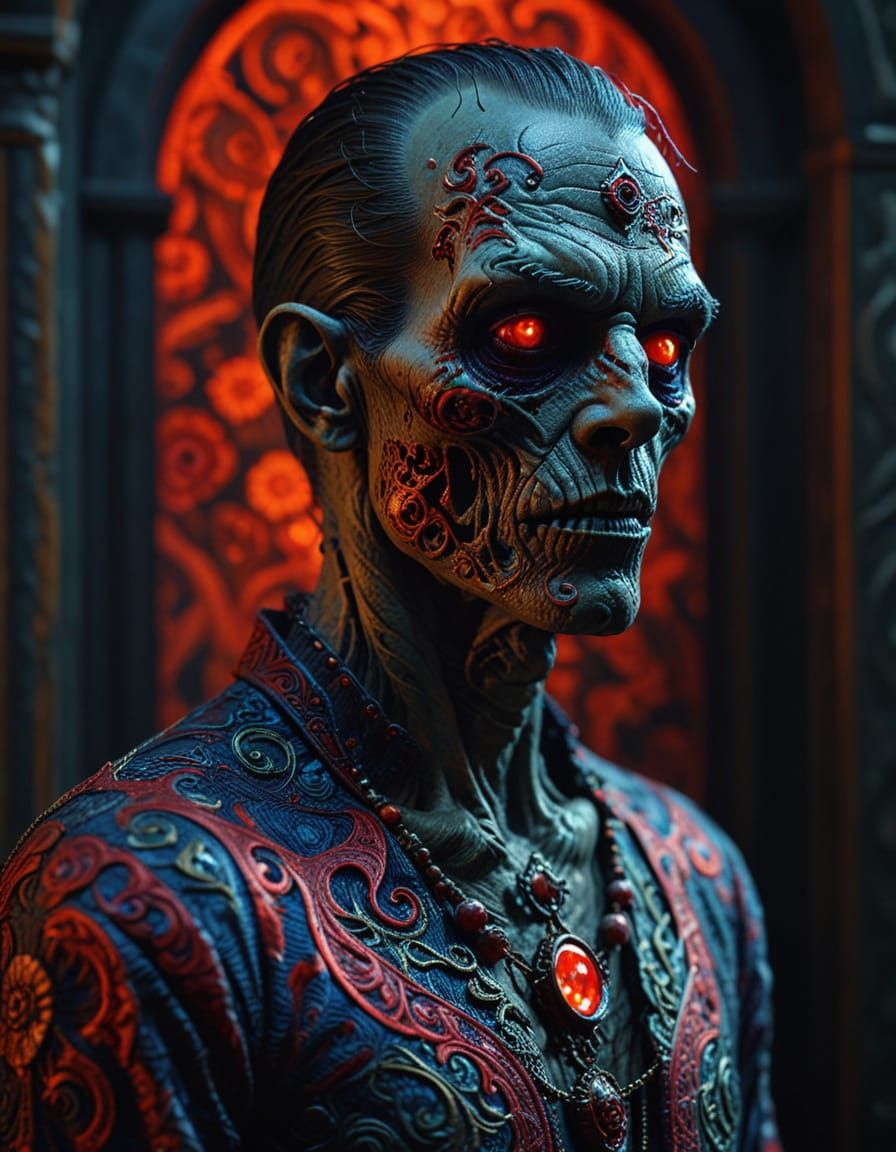 Zombie in Brocade: Dark Surrealism Portrait