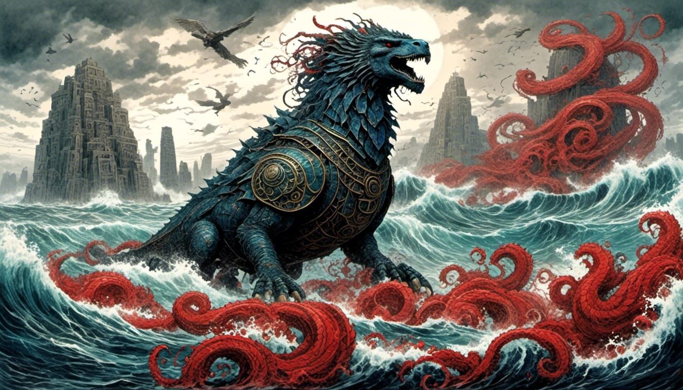 Titanic Gryphon-Leviathan Soaring Through Stormy Skies