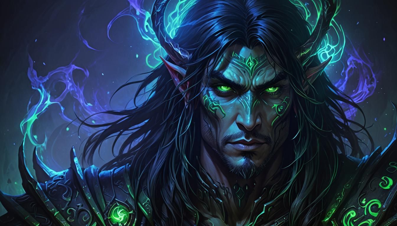 Night Elf Demon Hunter Portrait with Fel Magic
