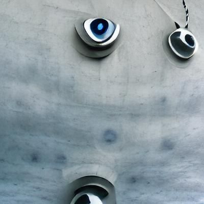 Brutalist Architecture with Blue Evil Eye Pendants