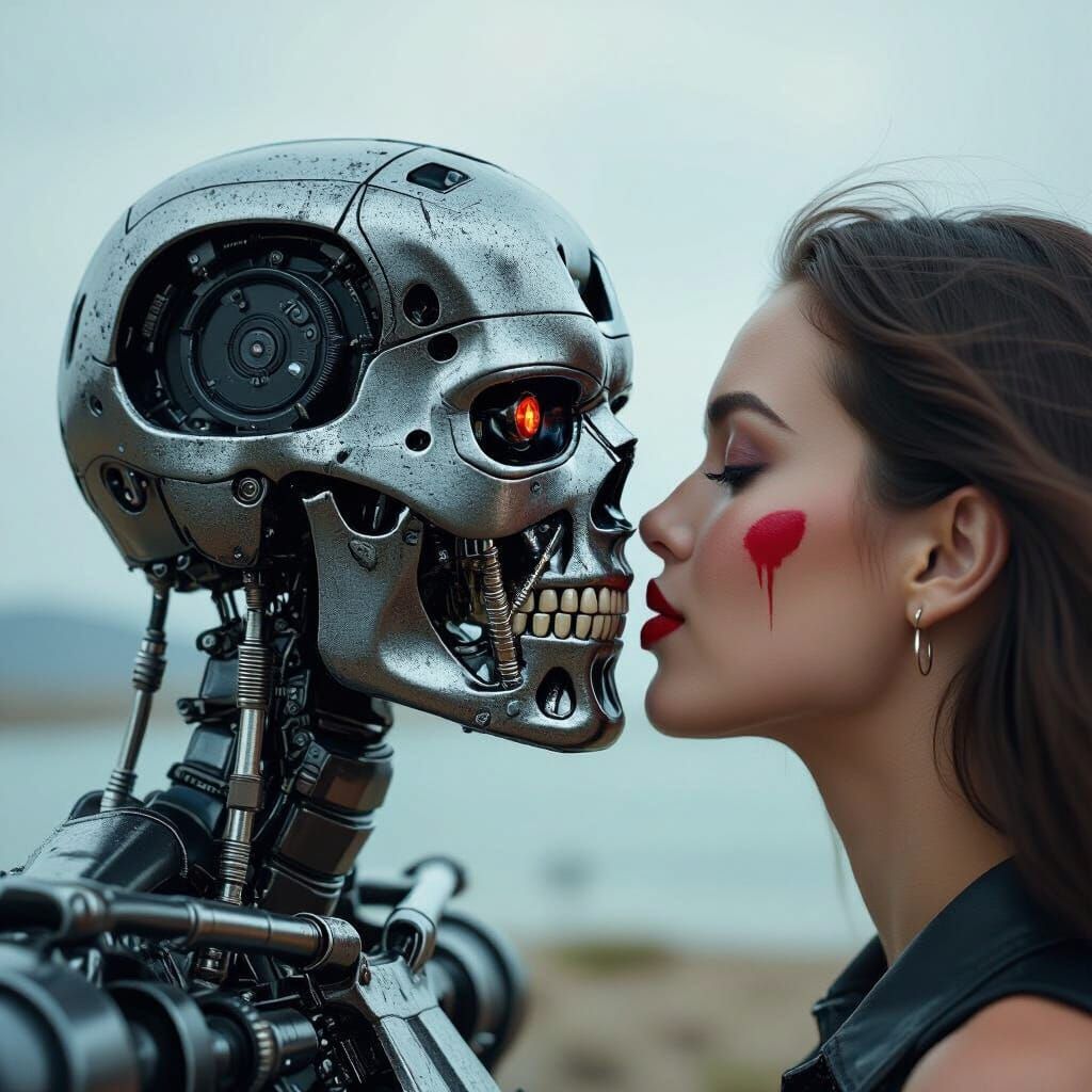 Terminator Skull Receives a Kiss, Hyperrealistic