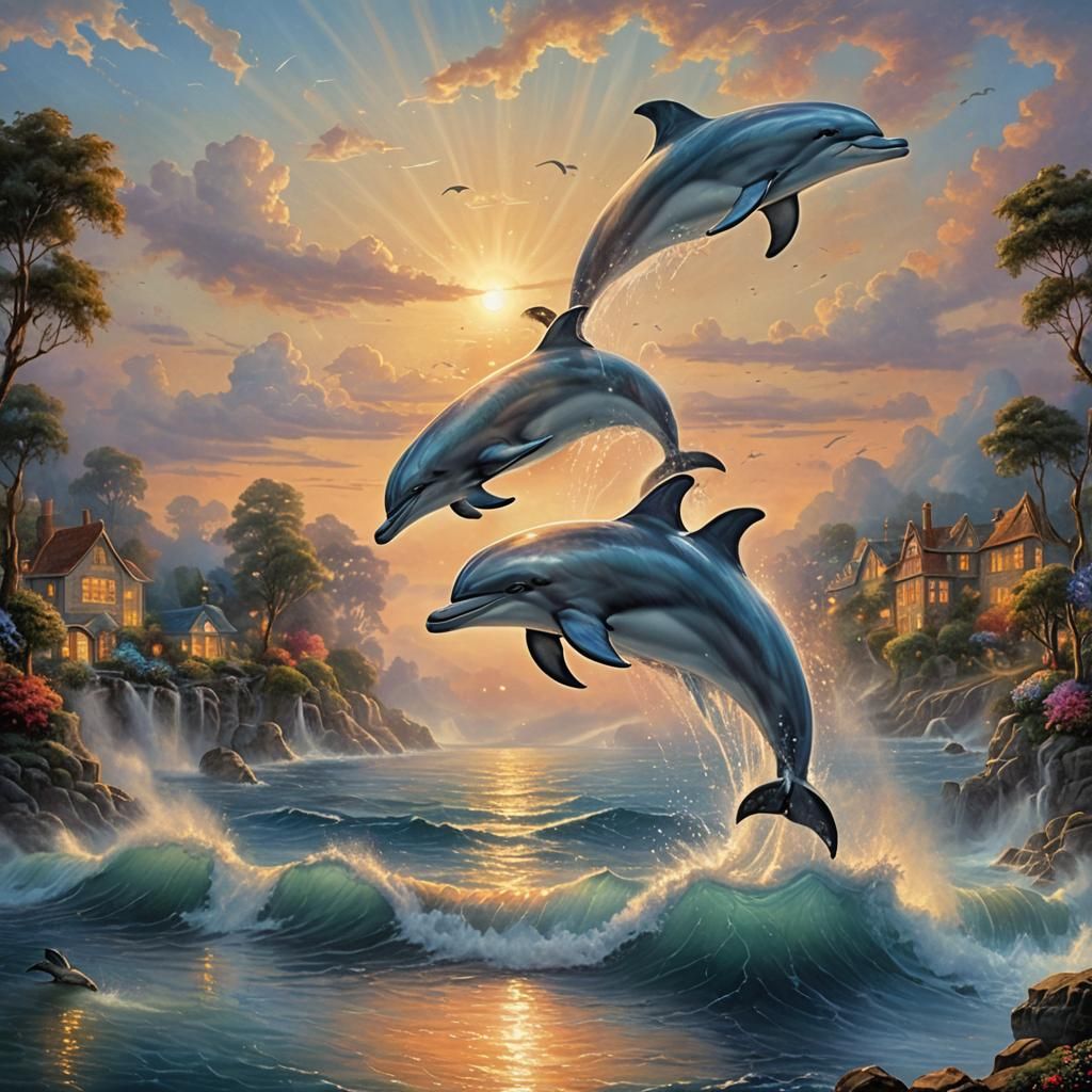 Dolphin Sunrise in Ethereal Fantasy Style