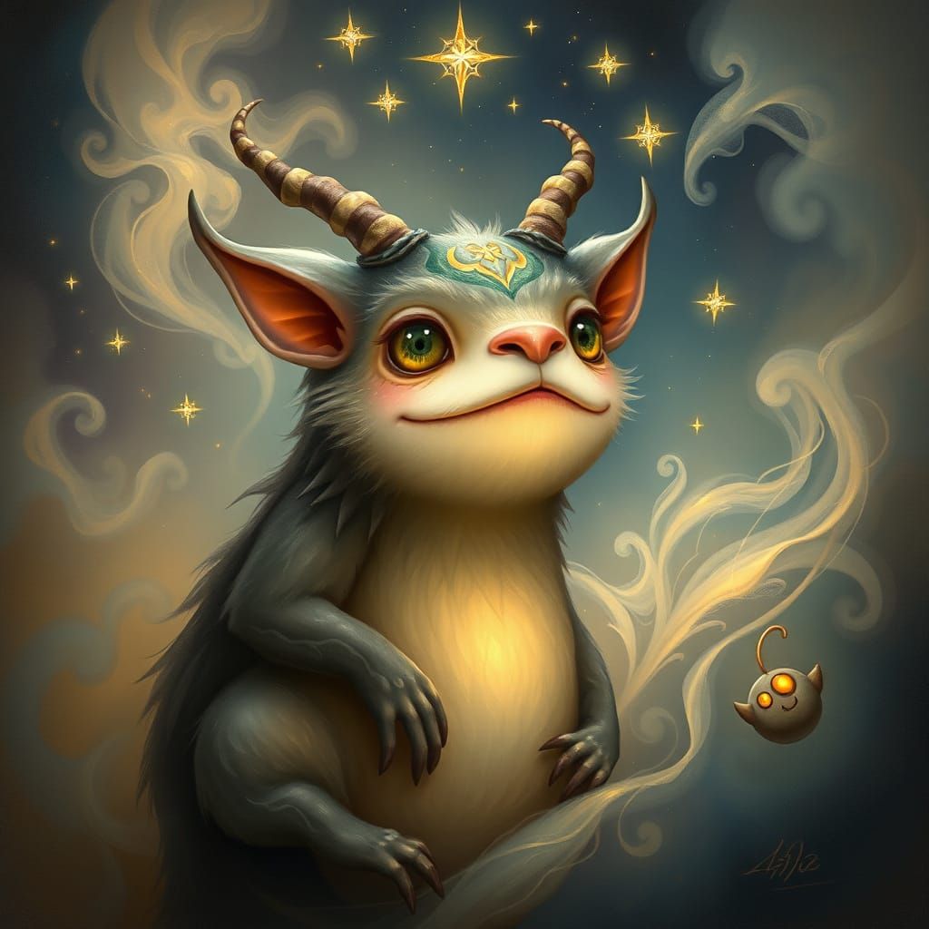 Whimsical Creature in Ethereal Landscape