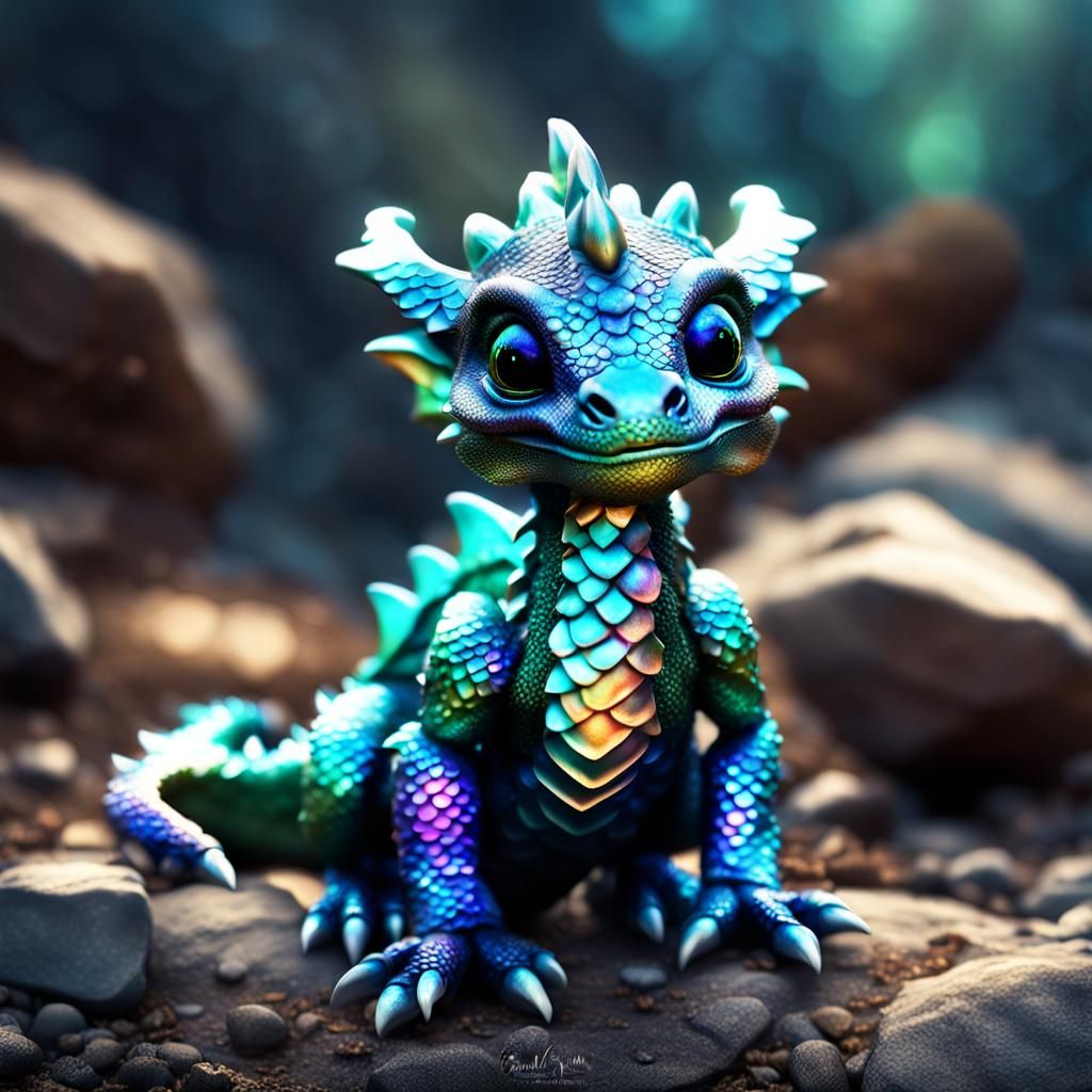 Iridescent Dragon Hatchling in Hyperrealistic Style