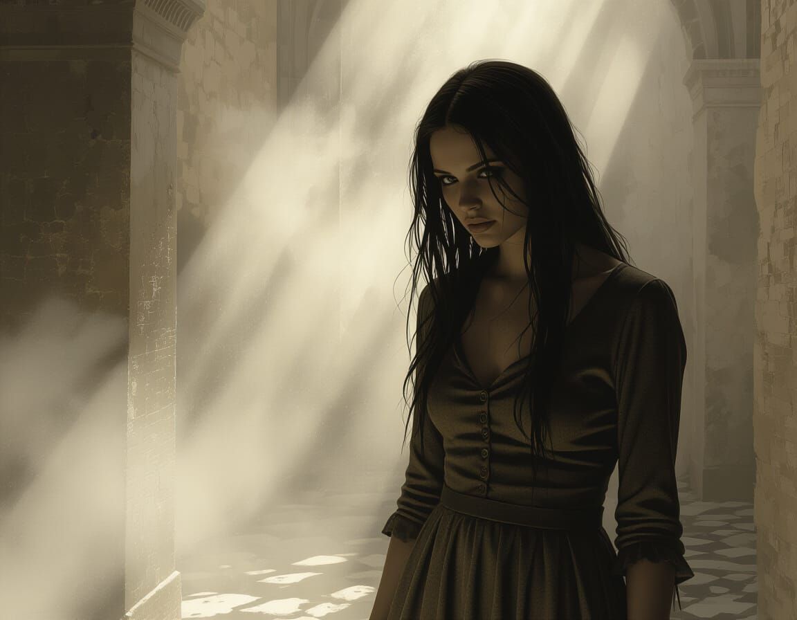 Haunting Matte Painting of a Woman in Dark Fantasy Style